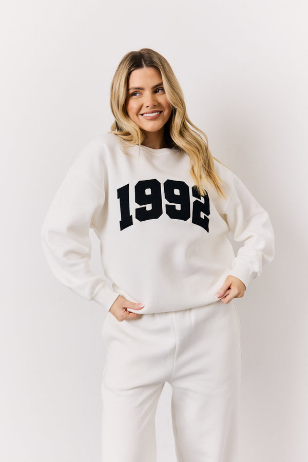 in the style In The Style Cream 1992 Embroidered Slogan Sweatshirt Cream