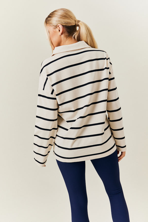 In The Style In The Style Cream & Black 90's Stripe Long Sleeve Rugby Shirt Multi