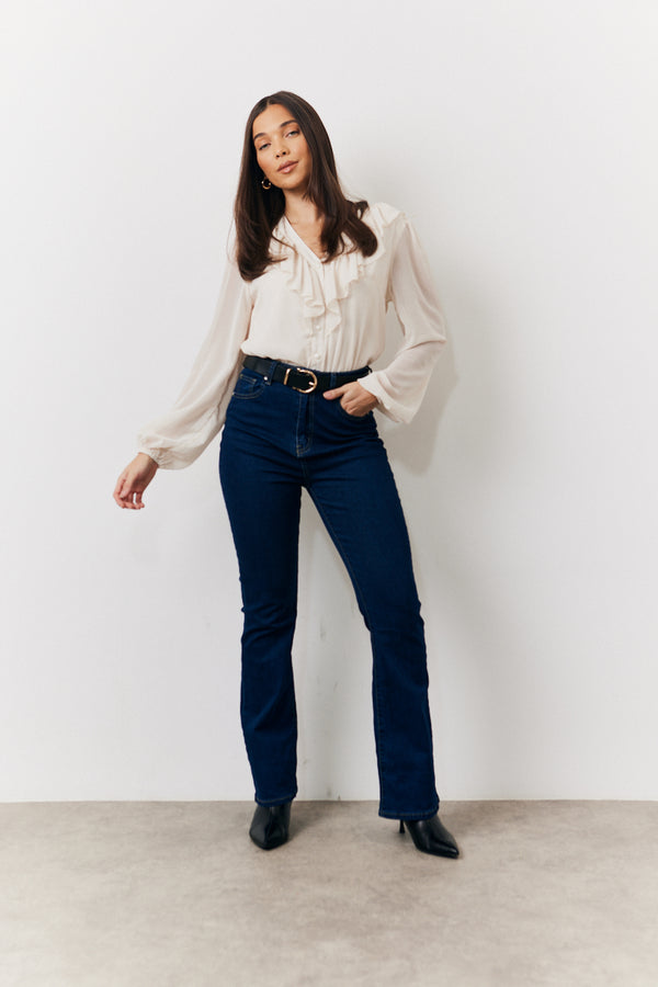 In The Style In The Style Cream Button Front Frill Bodysuit Cream