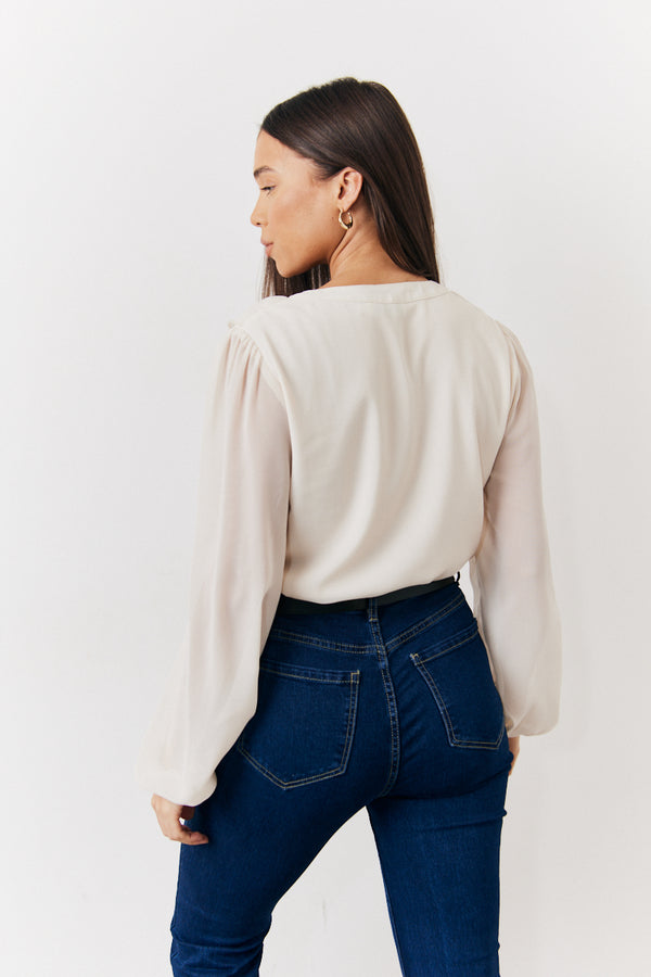 In The Style In The Style Cream Button Front Frill Bodysuit Cream