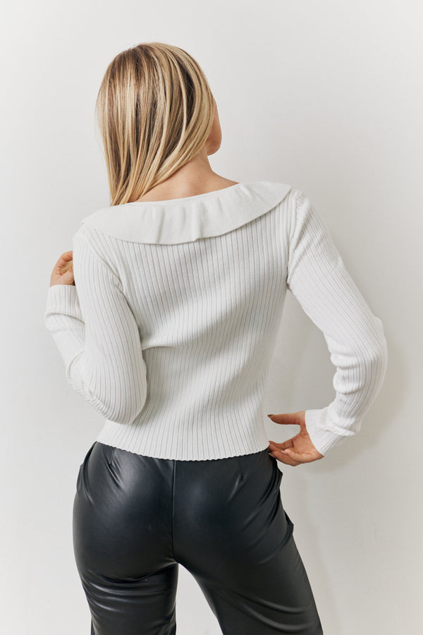 In The Style In The Style Cream Frill Detail Knitted Top Cream