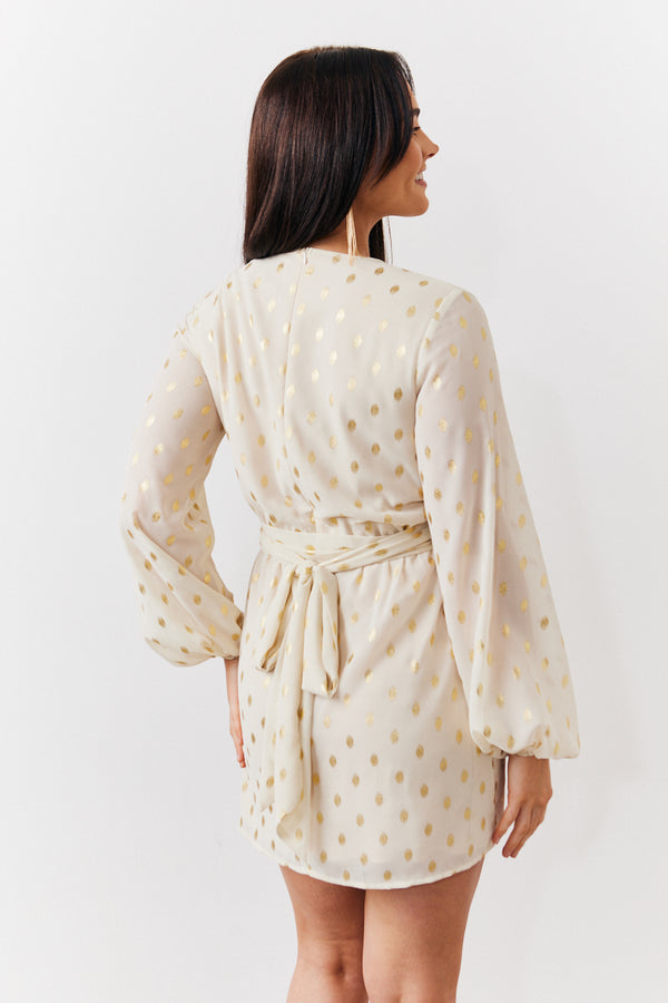 In The Style In The Style Cream Gold Fleck Detail Belted Mini Dress Cream