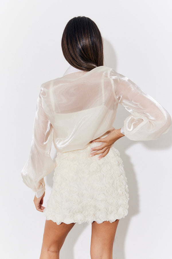 In The Style In The Style Cream Shimmer Organza Shirt Cream
