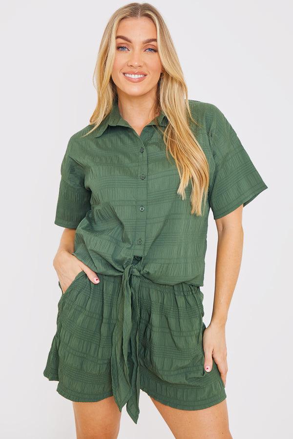 in the style In the Style Crinkle Co-Ord Beach Shorts Khaki