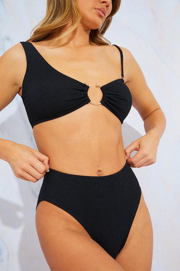 In The Style In The Style Crinkle High Leg Bikini Bottoms Black