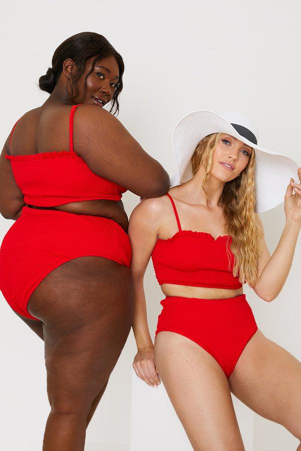 In The Style In The Style Crinkle High Waist Bikini Bottoms Red