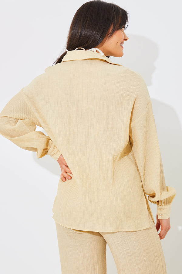 In The Style In The Style Crinkle Oversized Shirt Camel