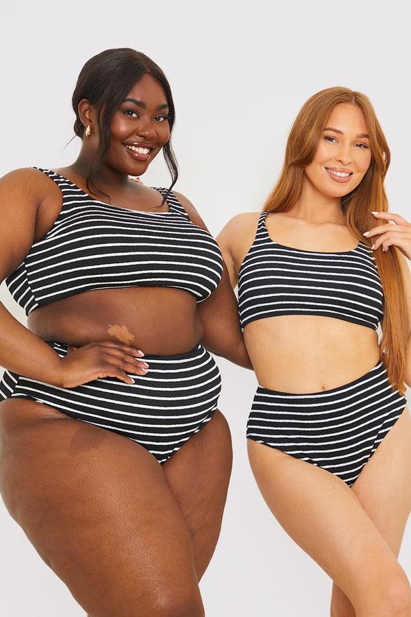 In The Style In The Style Crinkle Square Neck Stripe Bikini Top Black