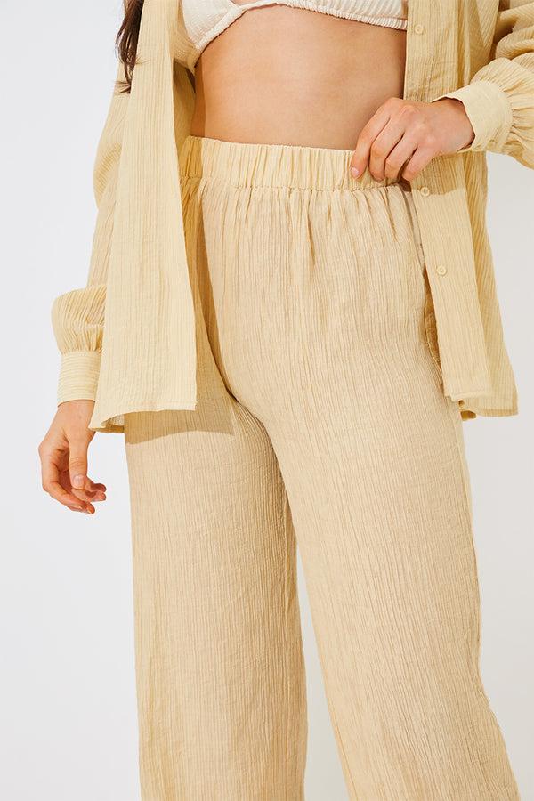 In The Style In The Style Crinkle Wide Leg Trousers Camel