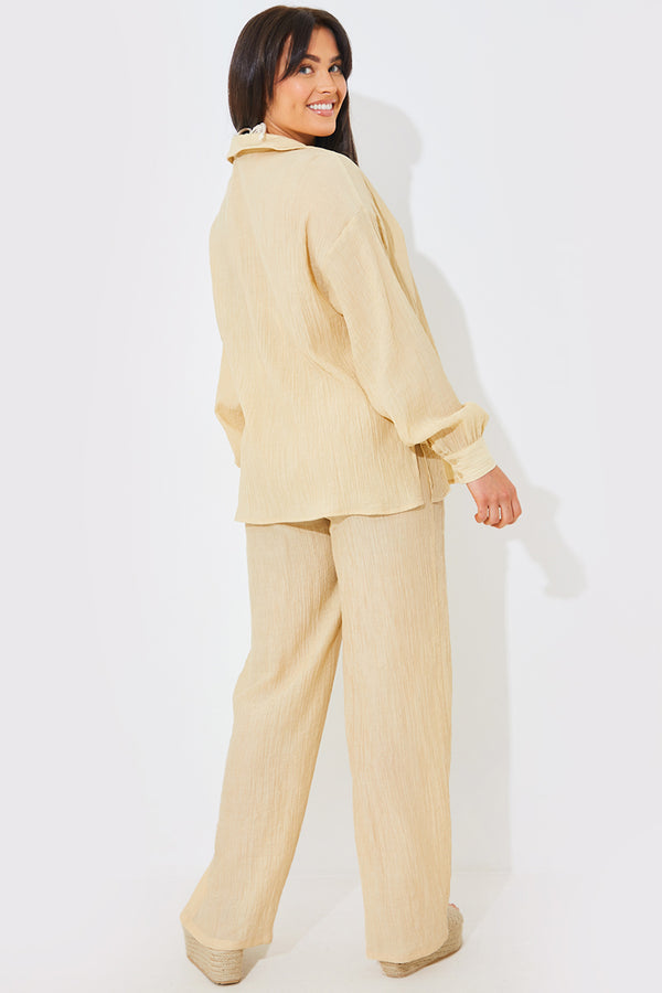 In The Style In The Style Crinkle Wide Leg Trousers Camel