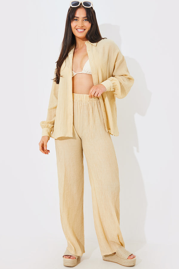 in the style In the Style Crinkle Wide Leg Trousers Camel