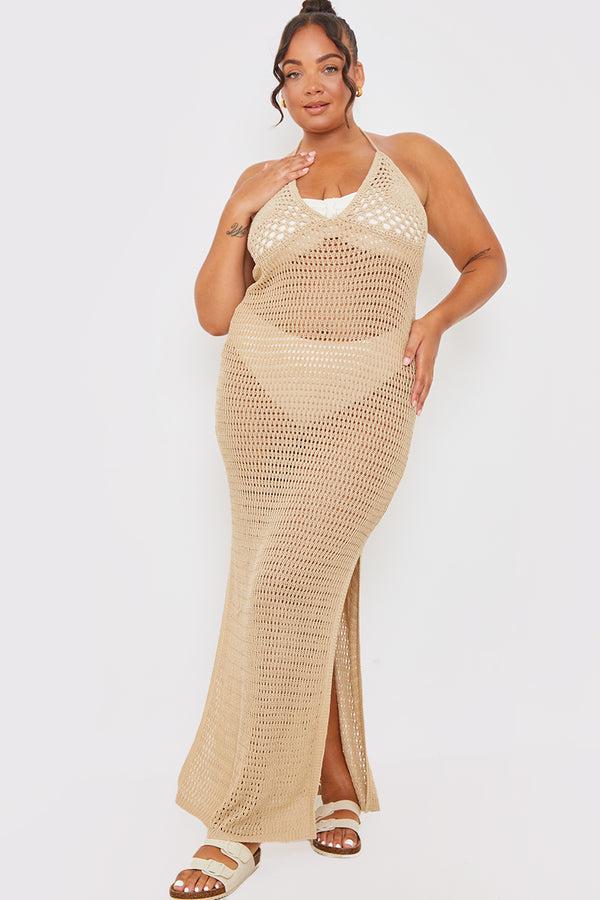 In The Style In The Style Crochet Cami Style Maxi Dress Mocha