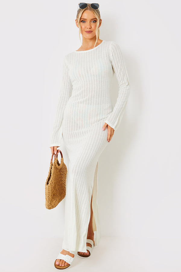 in the style In the Style Crochet Flare Sleeve Maxi Dress White
