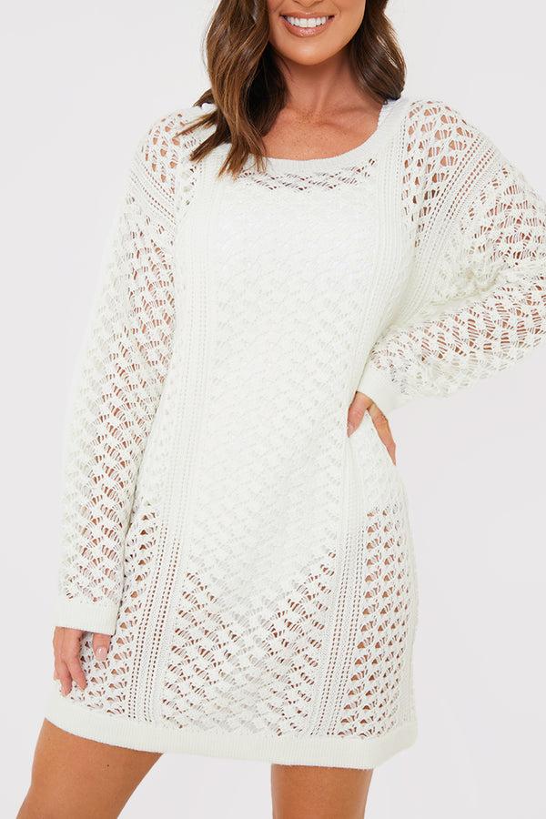 In The Style In The Style Crochet Knitted Mini Dress Cream