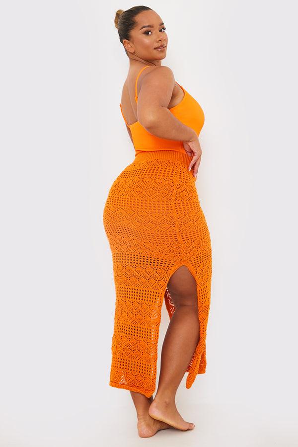 In The Style In The Style Crochet Midaxi Skirt Orange