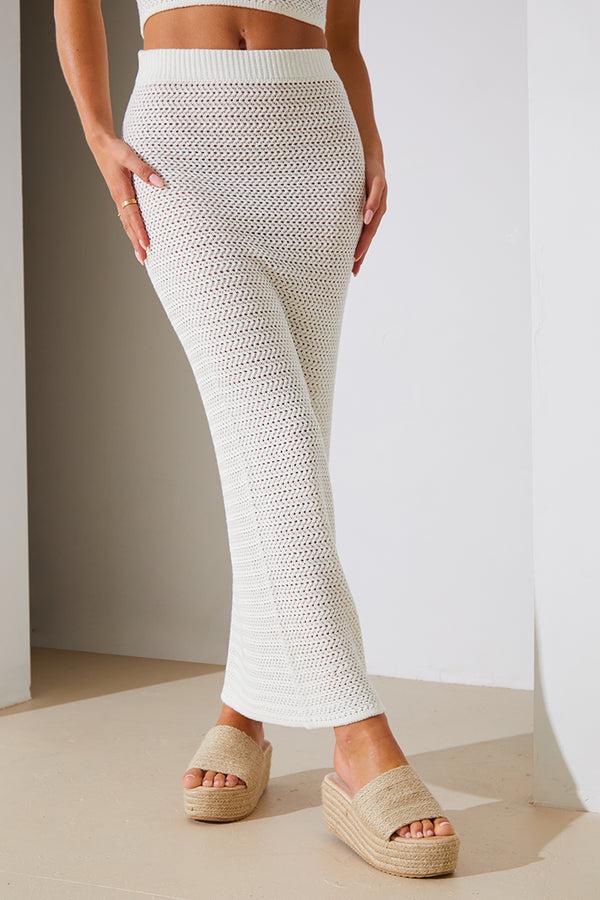 In The Style In The Style Crochet Midi Co-Ord Skirt Cream