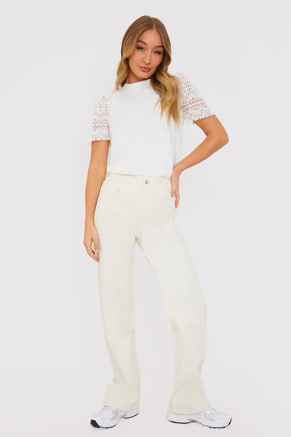 In The Style In The Style Crochet Sleeve T-Shirt Sage