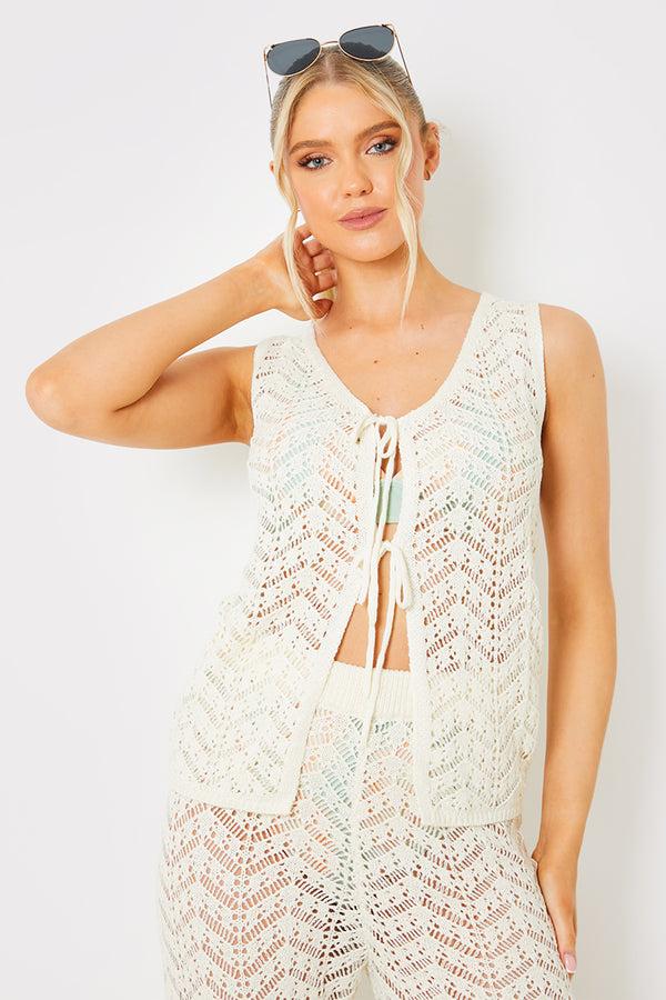 in the style In the Style Crochet Tie Front Co-Ord Waistcoat White