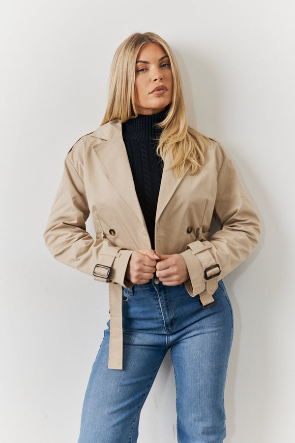 In The Style In The Style Cropped Belted Trench Coat Stone
