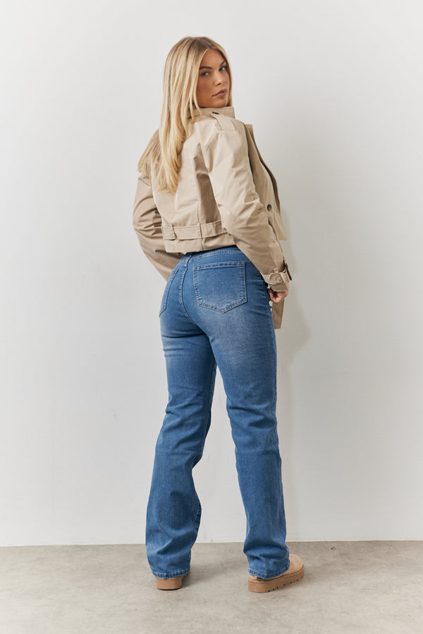 In The Style In The Style Cropped Belted Trench Coat Stone