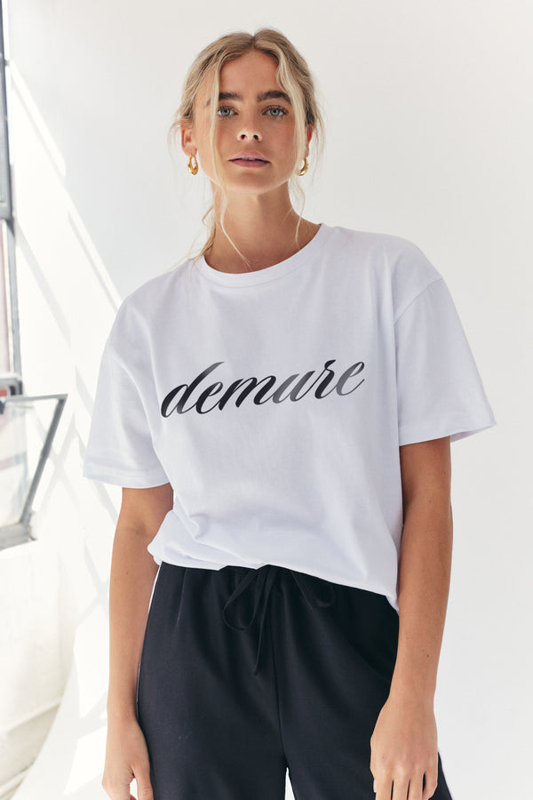 in the style In The Style Demure Slogan T-Shirt White
