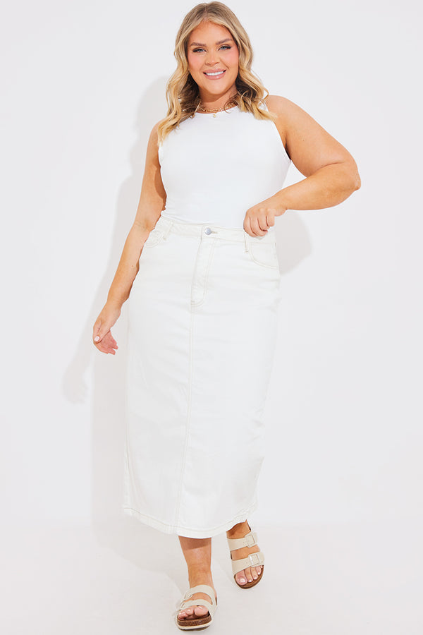 In The Style In The Style Denim Back Split Midi Skirt Ecru