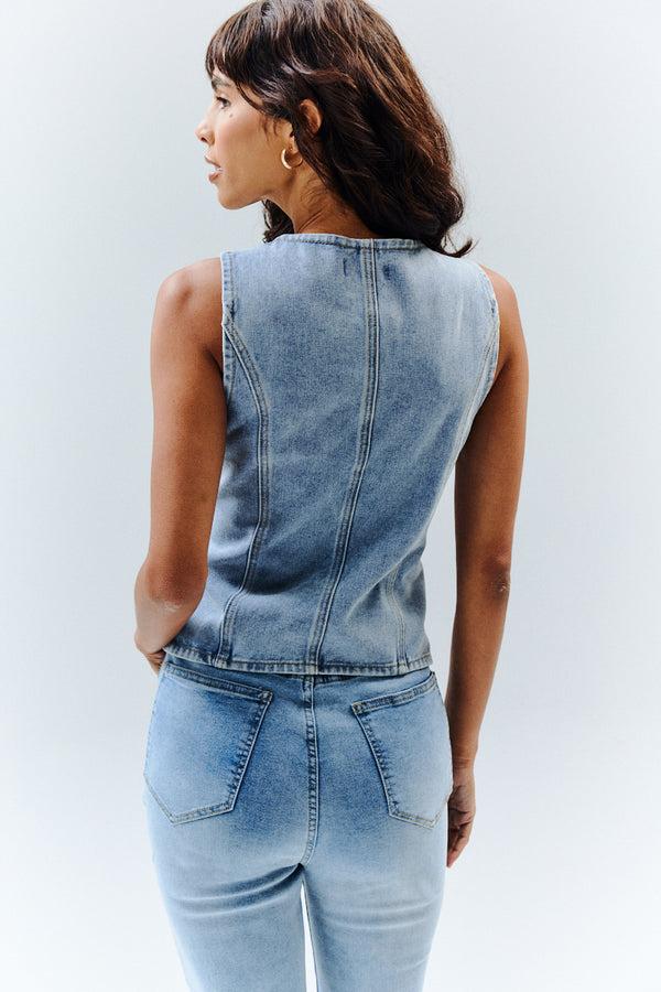 In The Style In The Style Denim Crew Neck Waistcoat Blue