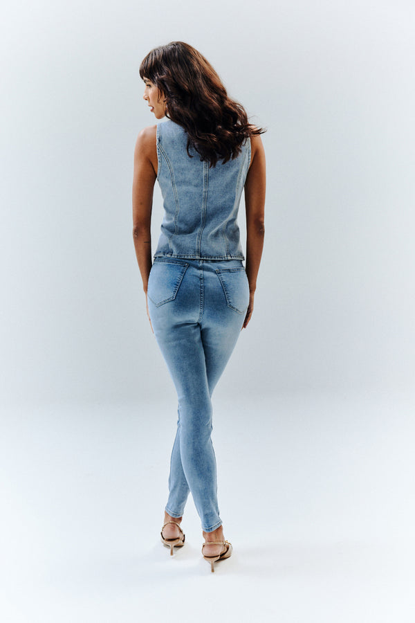 In The Style In The Style Denim Crew Neck Waistcoat Blue