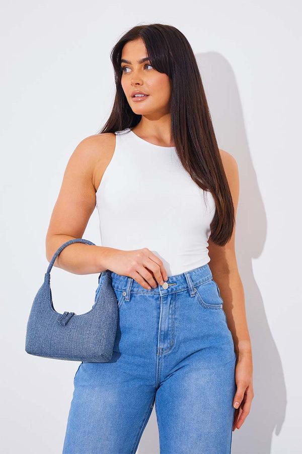 In The Style In The Style Denim Look Round Handle Grab Bag Blue