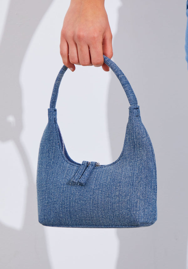 in the style In The Style Denim Look Round Handle Grab Bag Blue