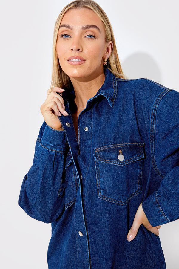 In The Style In The Style Denim Midi Shirt Dress Blue