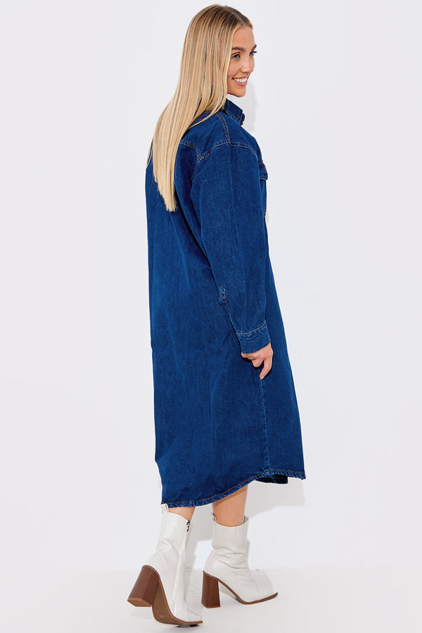 In The Style In The Style Denim Midi Shirt Dress Blue