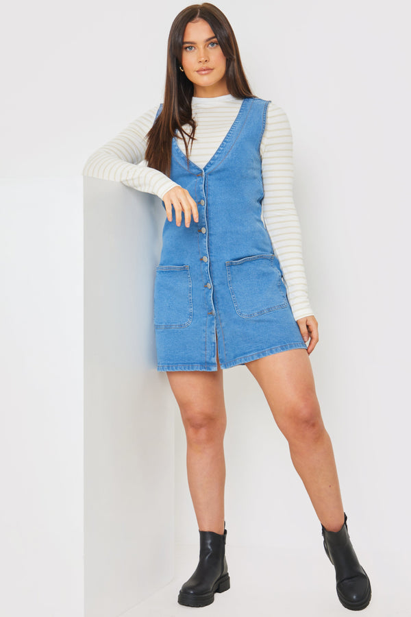 In The Style In The Style DENIM PINAFORE DRESS Blue
