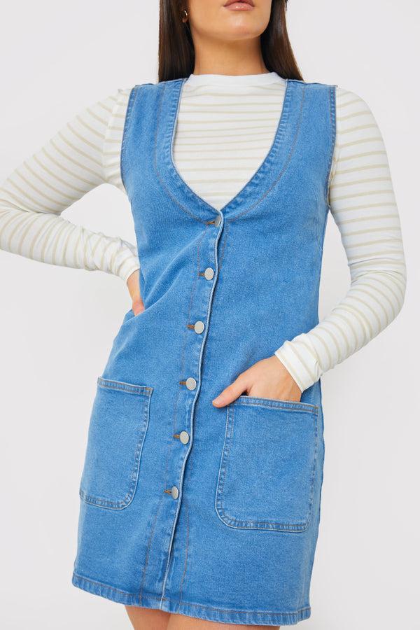 In The Style In The Style DENIM PINAFORE DRESS Blue