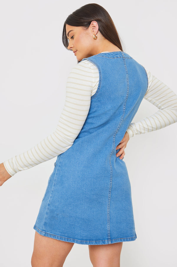 In The Style In The Style DENIM PINAFORE DRESS Blue