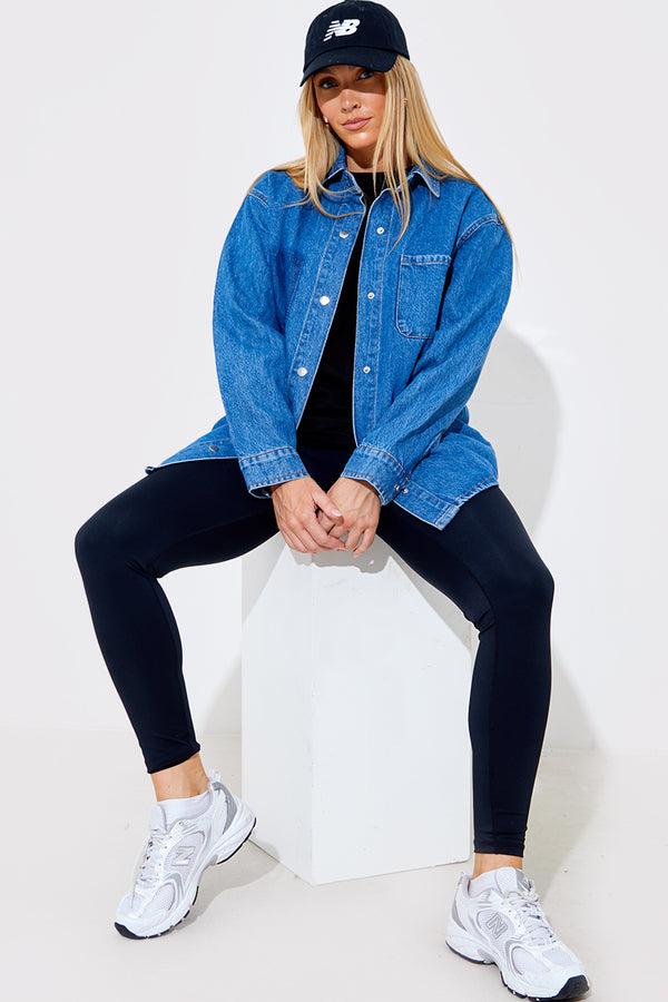 In The Style In The Style Denim Shirt With Contrast Pocket Blue