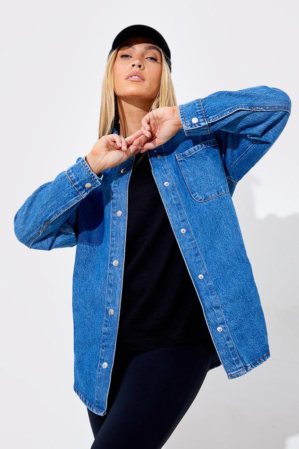 In The Style In The Style Denim Shirt With Contrast Pocket Blue