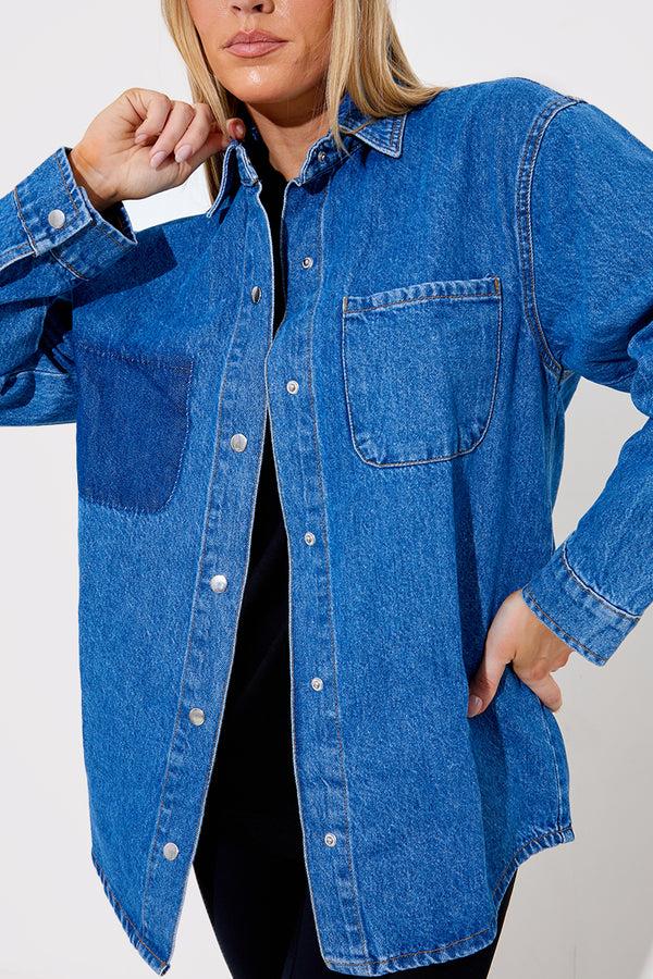 In The Style In The Style Denim Shirt With Contrast Pocket Blue