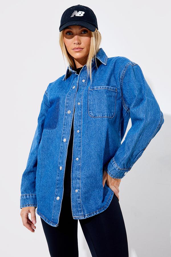 in the style In The Style Denim Shirt With Contrast Pocket Blue