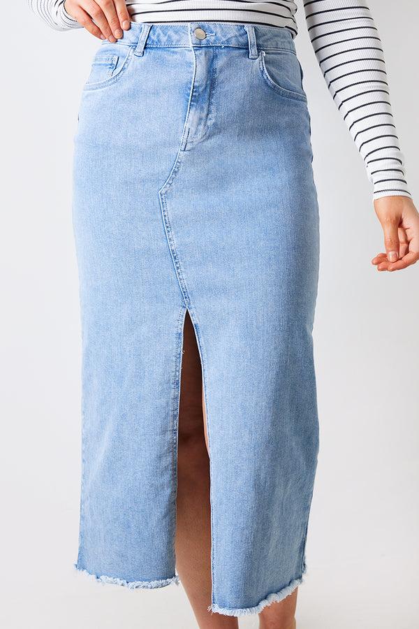 In The Style In The Style Denim Split Detail Midi Skirt Blue