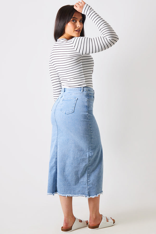 In The Style In The Style Denim Split Detail Midi Skirt Blue