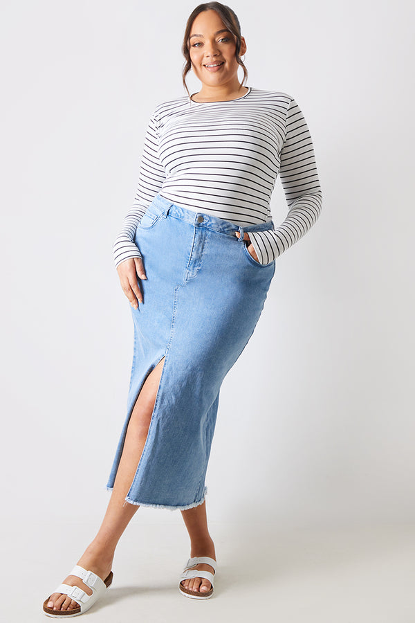 In The Style In The Style Denim Split Detail Midi Skirt Blue