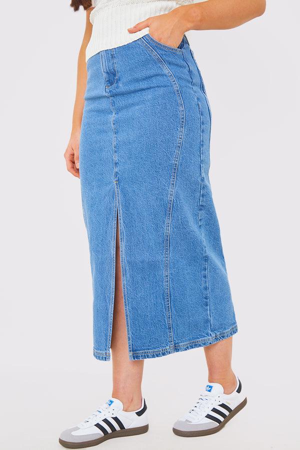 In The Style In The Style Denim Split Midaxi Skirt Blue