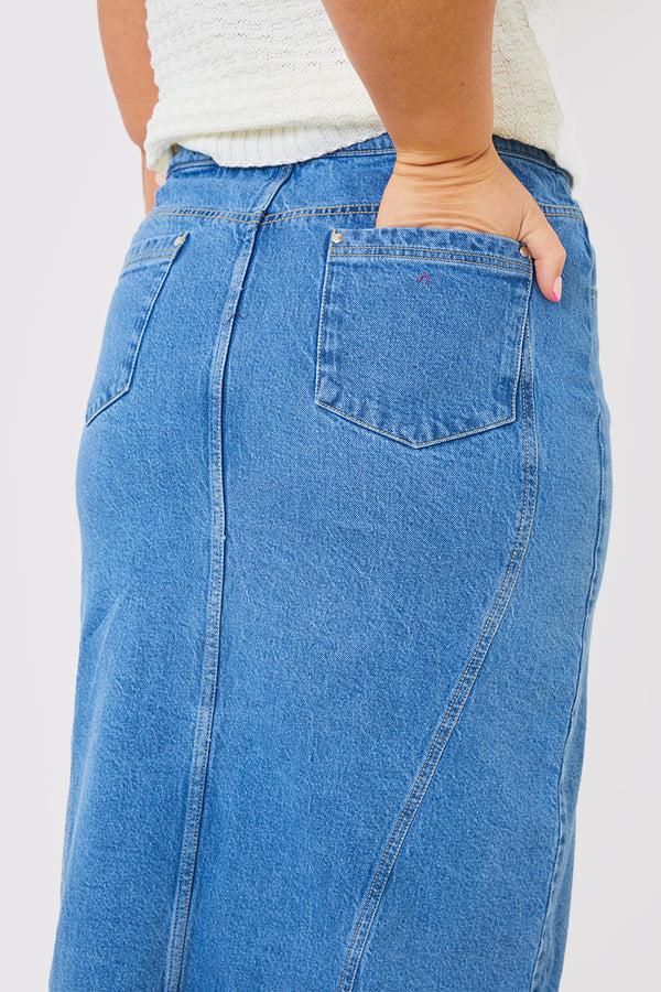 In The Style In The Style Denim Split Midaxi Skirt Blue