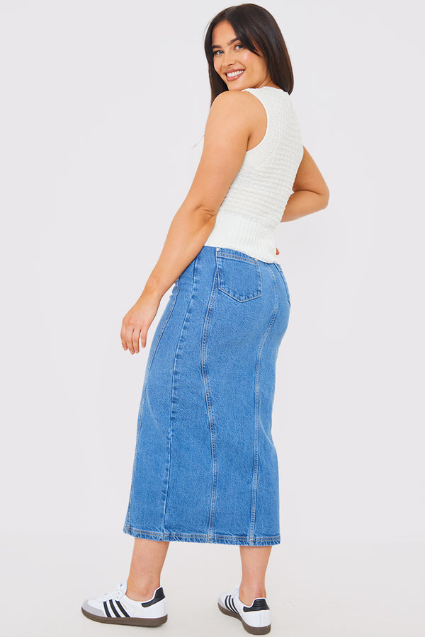 In The Style In The Style Denim Split Midaxi Skirt Blue