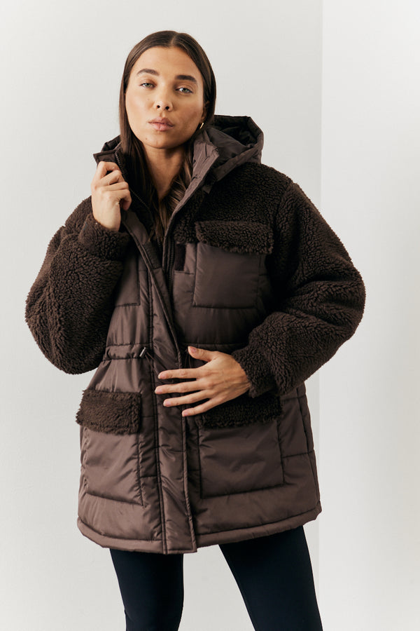 in the style In the Style Detachable Hood Borg Puffer Coat Brown