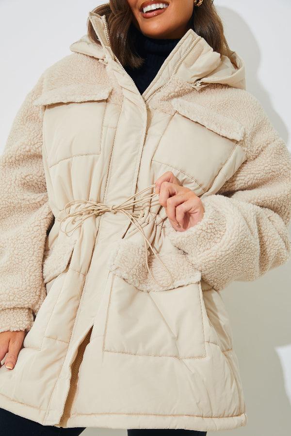 In The Style In The Style Detachable Hood Borg Puffer Coat Cream