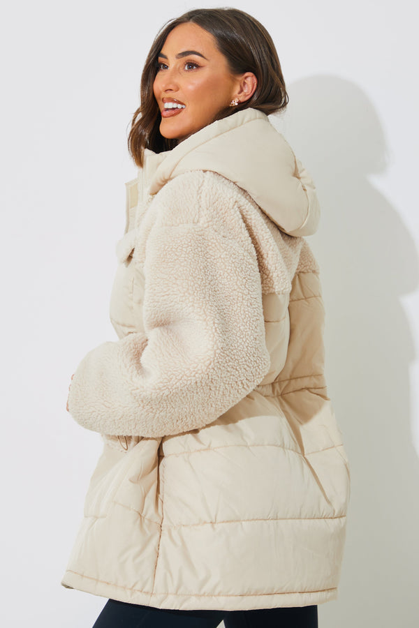 In The Style In The Style Detachable Hood Borg Puffer Coat Cream