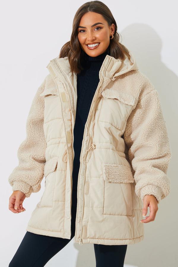 in the style In the Style Detachable Hood Borg Puffer Coat Cream