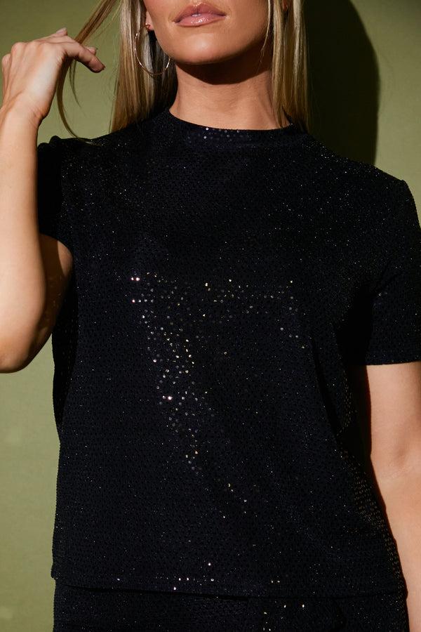 In The Style In The Style Disco Sequin Co Ord T Shirt Black